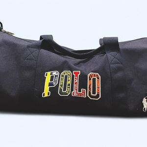 Polo Ralph Lauren Fragrance Duffle Bag Navy Embroidered Patchwork Gym Weekend